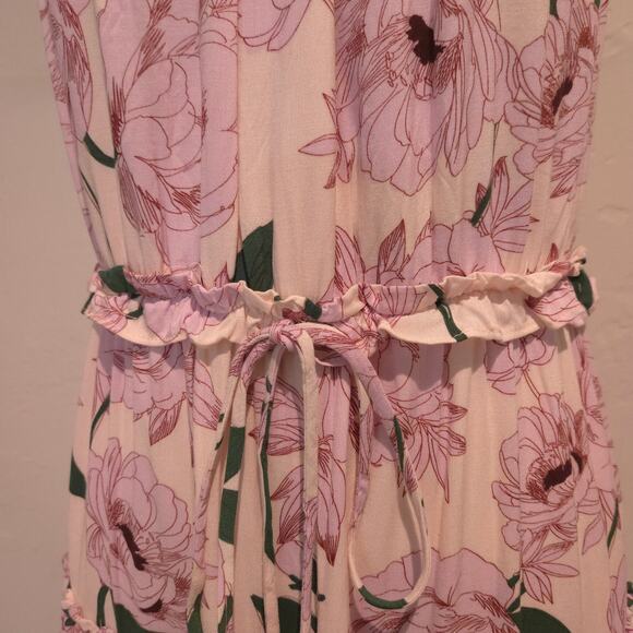 Lost + Wander Flowy Hawaiian Rose Pink Tiered Tie-Back Halter Maxi Dress, Sz Med - Picture 3 of 10